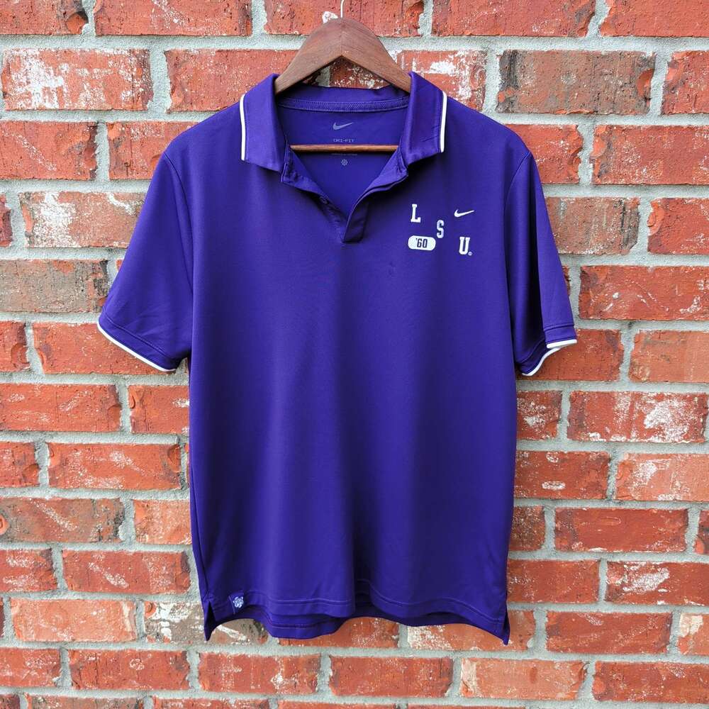 Nike Dri-Fit LSU Tigers Golf Polo Mens L Purple Embroidered 60 Patch